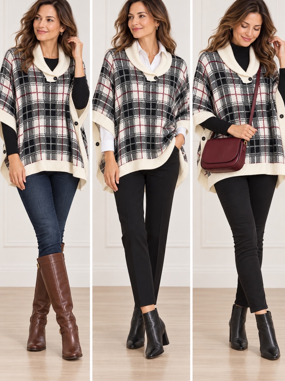 Talbots Large Plaid Shawl-Collar Swing Sweater Pullover